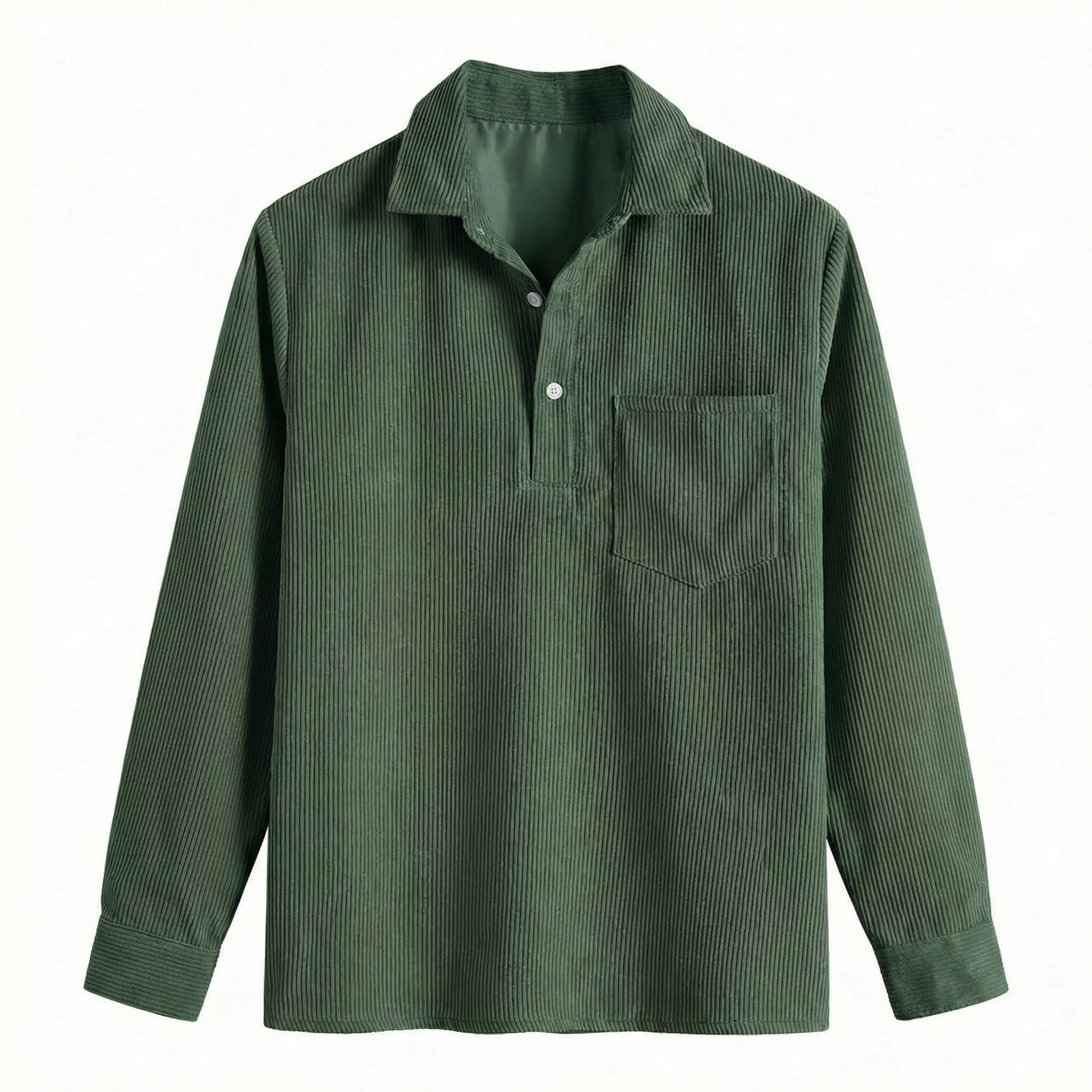 Long Sleeve Polo Shirt with Corduroy Texture 1