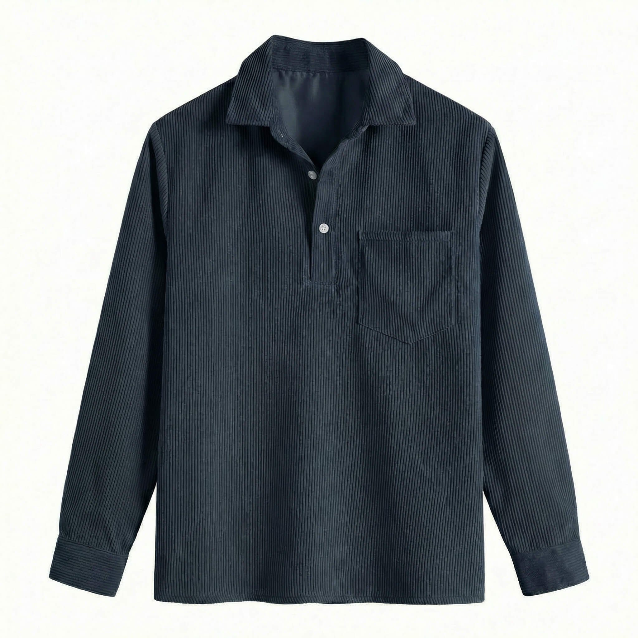 Long Sleeve Polo Shirt with Corduroy Texture 2
