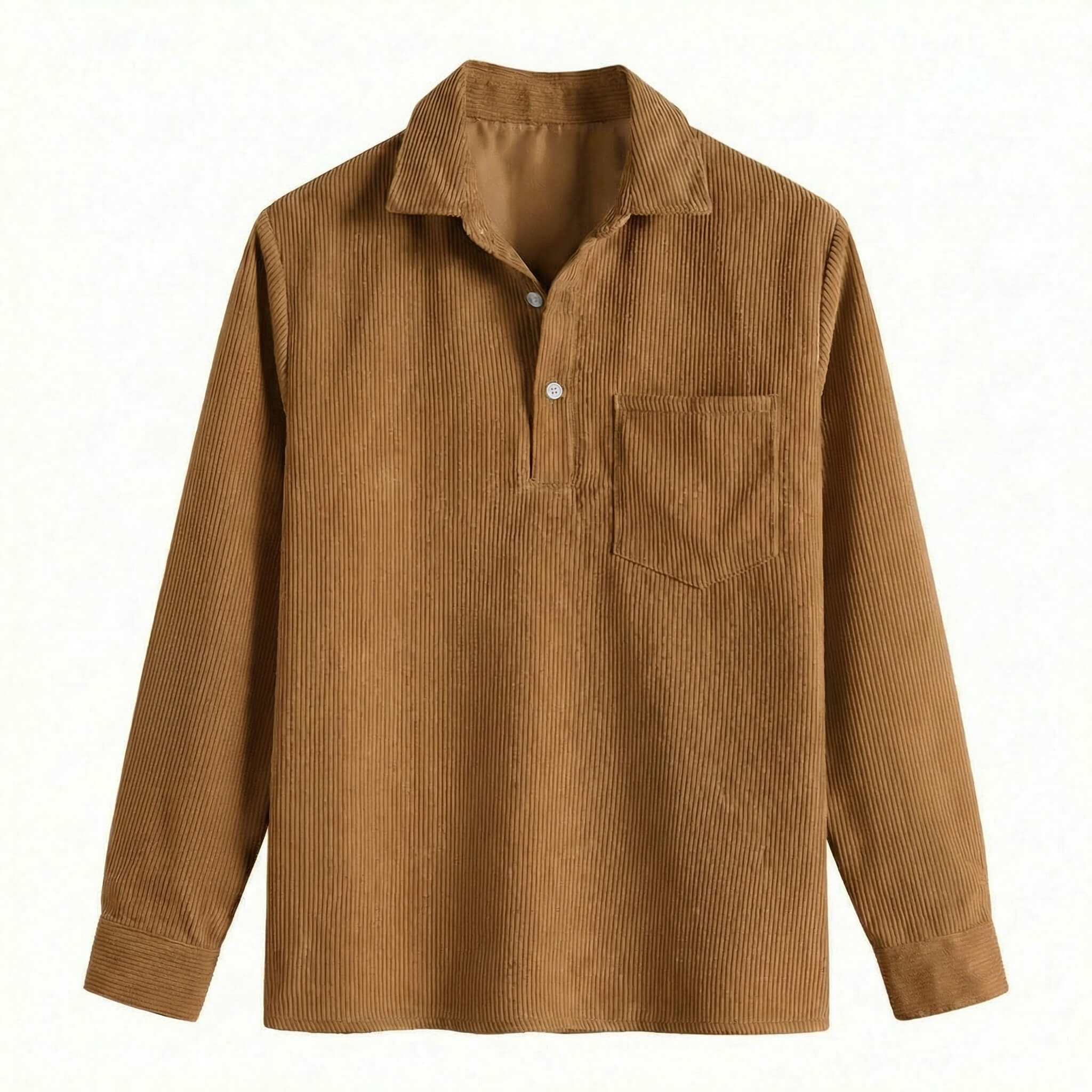 Long Sleeve Polo Shirt with Corduroy Texture 3