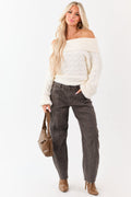 Low Slung Barrel Jeans – Faded Leopard Print with Semi-Stretchy 0