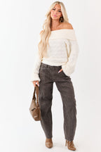Low Slung Barrel Jeans – Faded Leopard Print with Semi-Stretchy 0