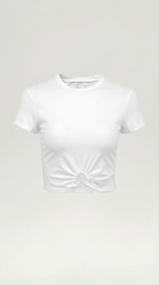 Luna Heart Hardware Crop Top — Women’s Fitted Stretch Jersey Cap Sleeve Cropped Y2K Style Sweetheart Detail Tee 4