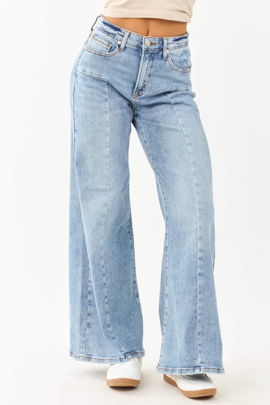 Medium Wide Leg Stretchy Jeans with Tummy Control Panel 1