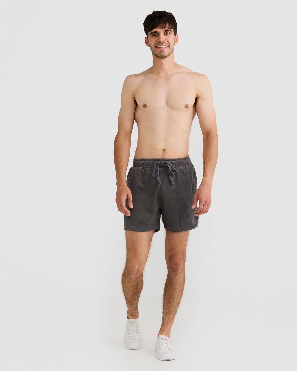 Men's Charcoal Terry Shorts with Relaxed Fit & Elastic Waistband 1