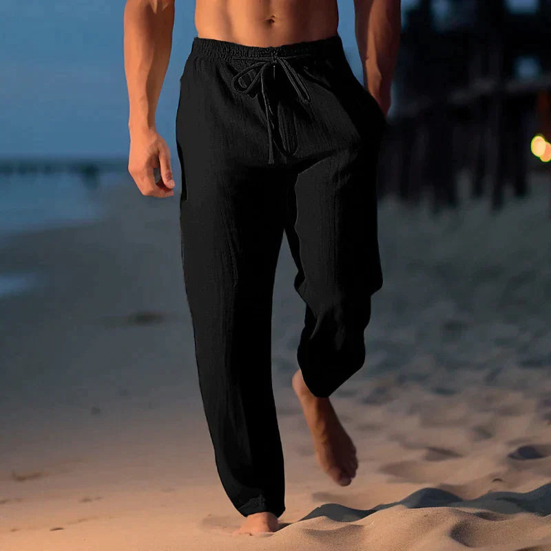 Men's Linen Trousers with Elastic Waist & Drawstring – Breathable 2