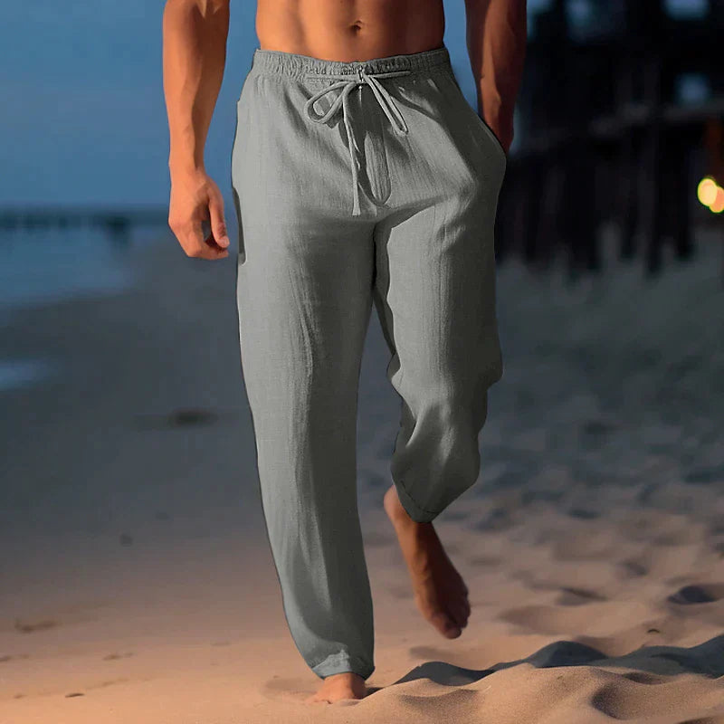 Men's Linen Trousers with Elastic Waist & Drawstring – Breathable 3