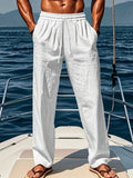 Men's Linen Trousers with Elastic Waistband Loose Fit for 0