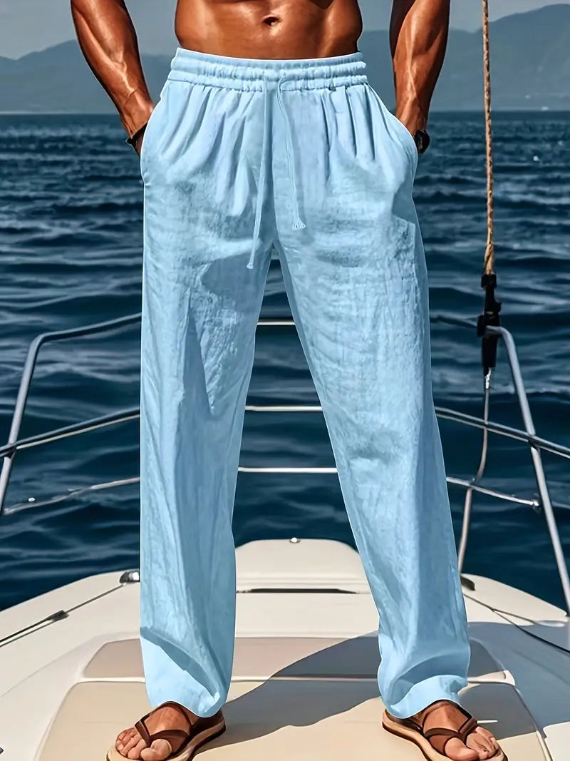 Men's Linen Trousers with Elastic Waistband Loose Fit for 1