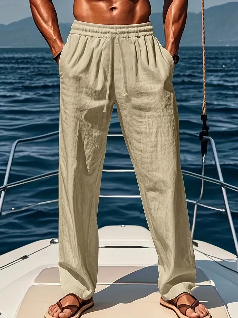 Men's Linen Trousers with Elastic Waistband Loose Fit for 2
