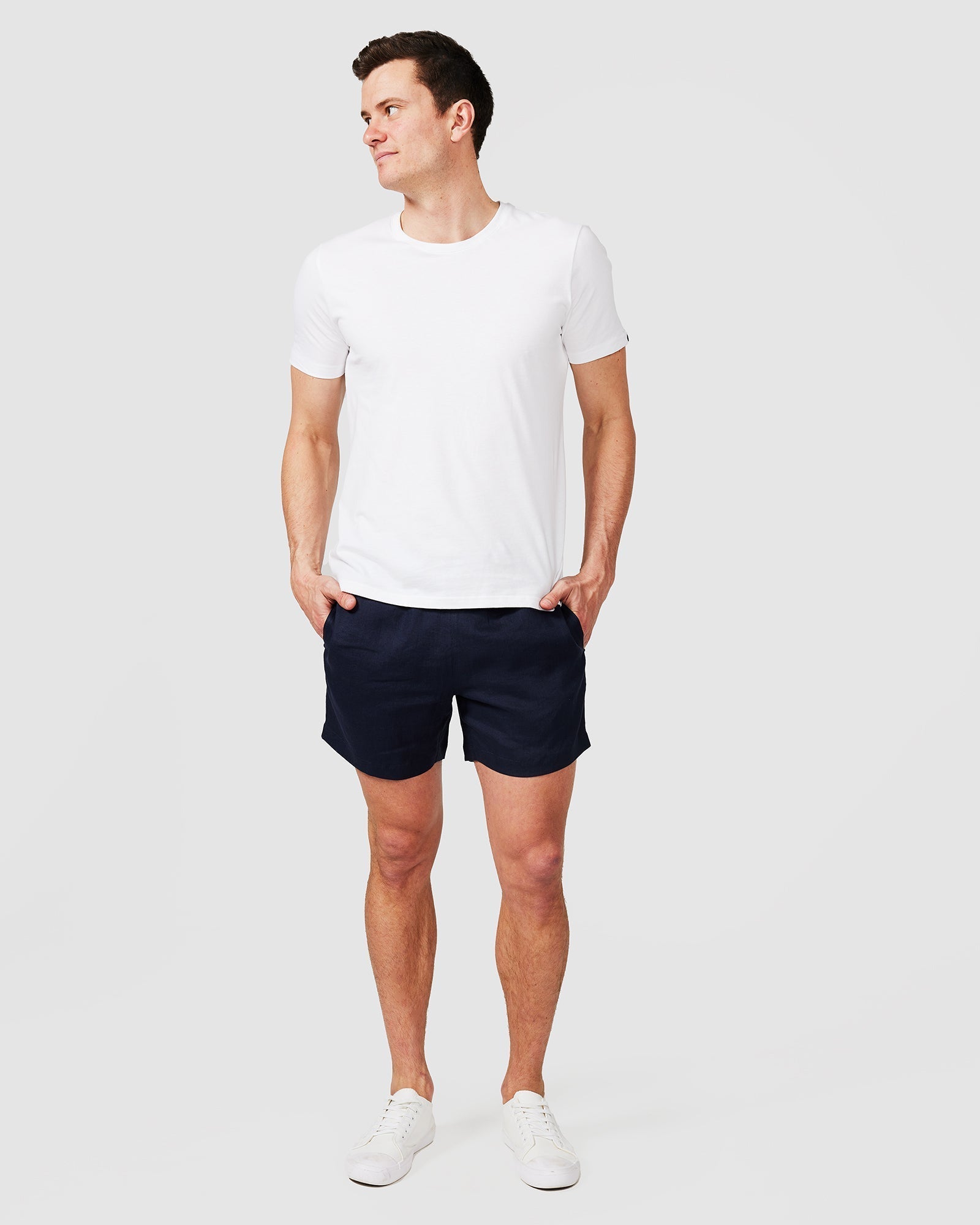Men's Navy Blue Linen Shorts with Relaxed Fit 7