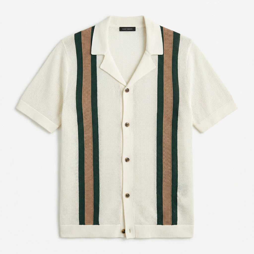Men's Polo Shirt with Breathable Crochet Knit – Vintage Aesthetic 0