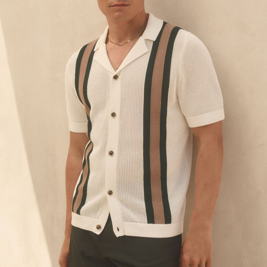Men's Polo Shirt with Breathable Crochet Knit – Vintage Aesthetic 1