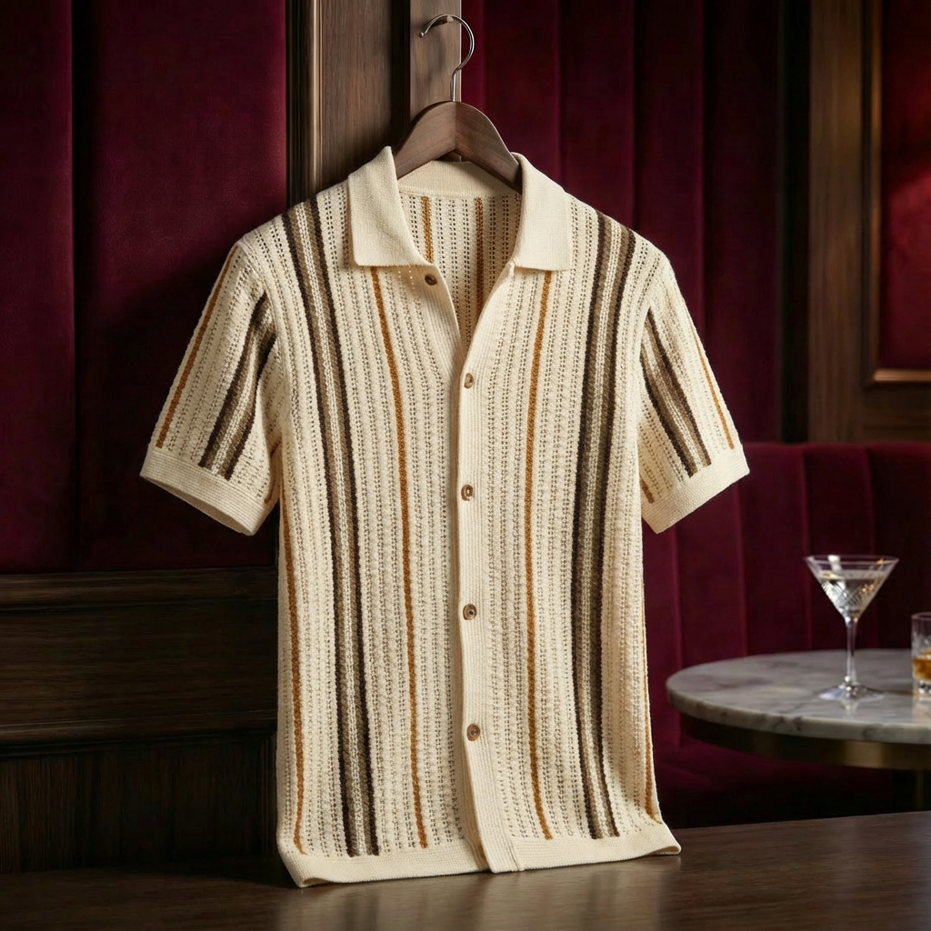 Men's Polo Shirt with Classic Collar & Striped Design 0