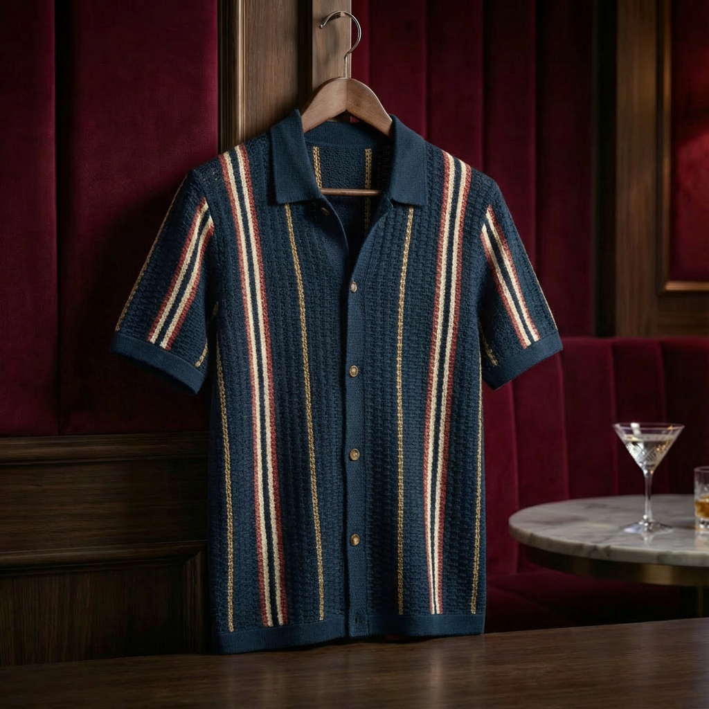 Men's Polo Shirt with Classic Collar & Striped Design 1