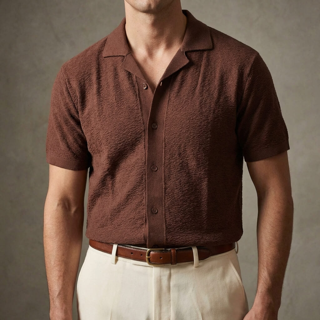 Men's Polo Shirt with Relaxed Camp Collar – Soft Knit Fabric for 2