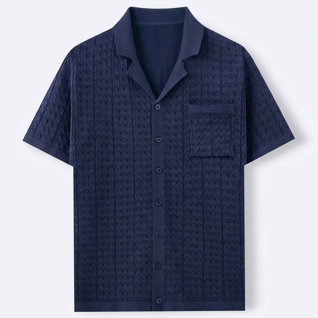 Men's Polo Shirt with Textured Jacquard Pattern – Breathable Knit 0