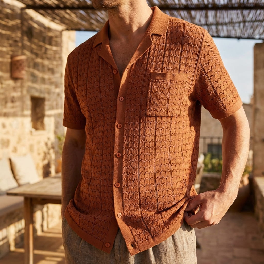 Men's Polo Shirt with Textured Jacquard Pattern – Breathable Knit 3