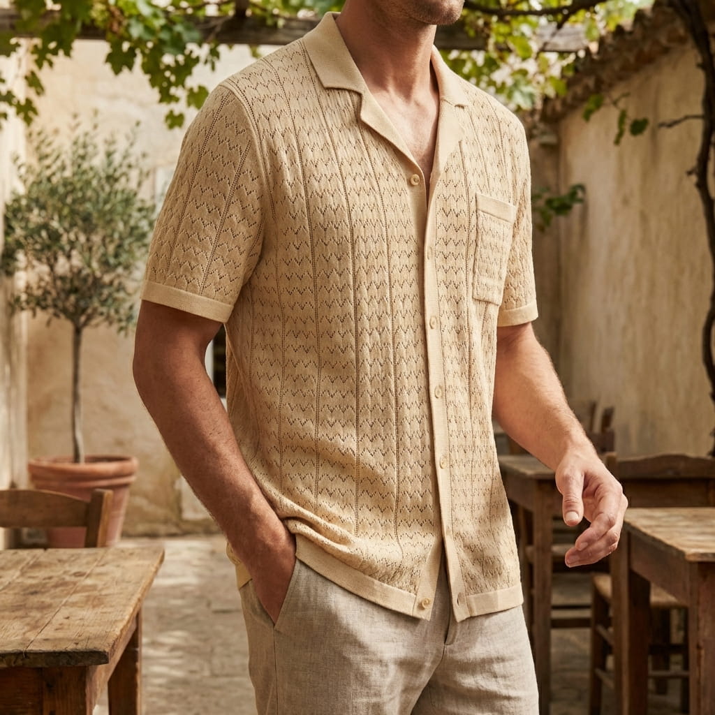 Men's Polo Shirt with Textured Jacquard Pattern – Breathable Knit 5