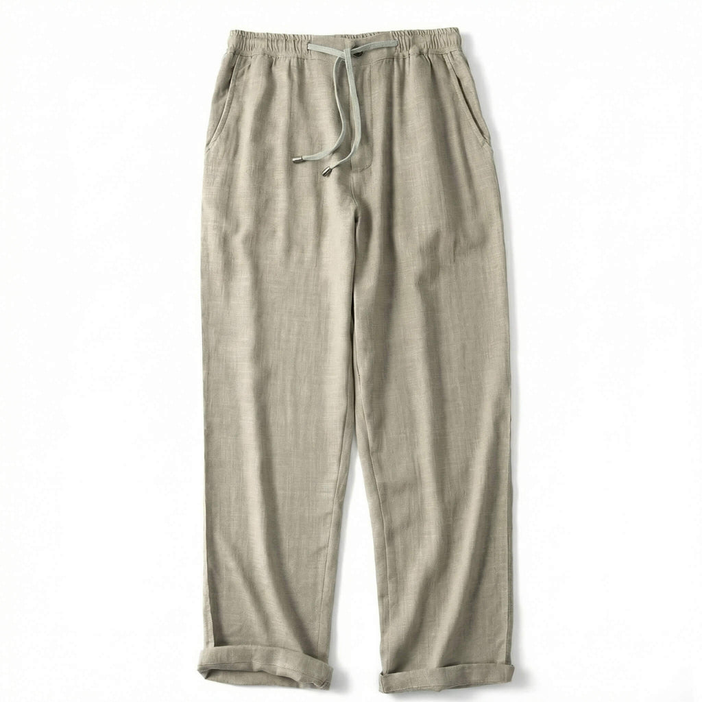 Men's White Linen Pants with Adjustable Waist – Breathable Fabric 0