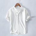 Men's White Linen Shirt with Mandarin Collar 0