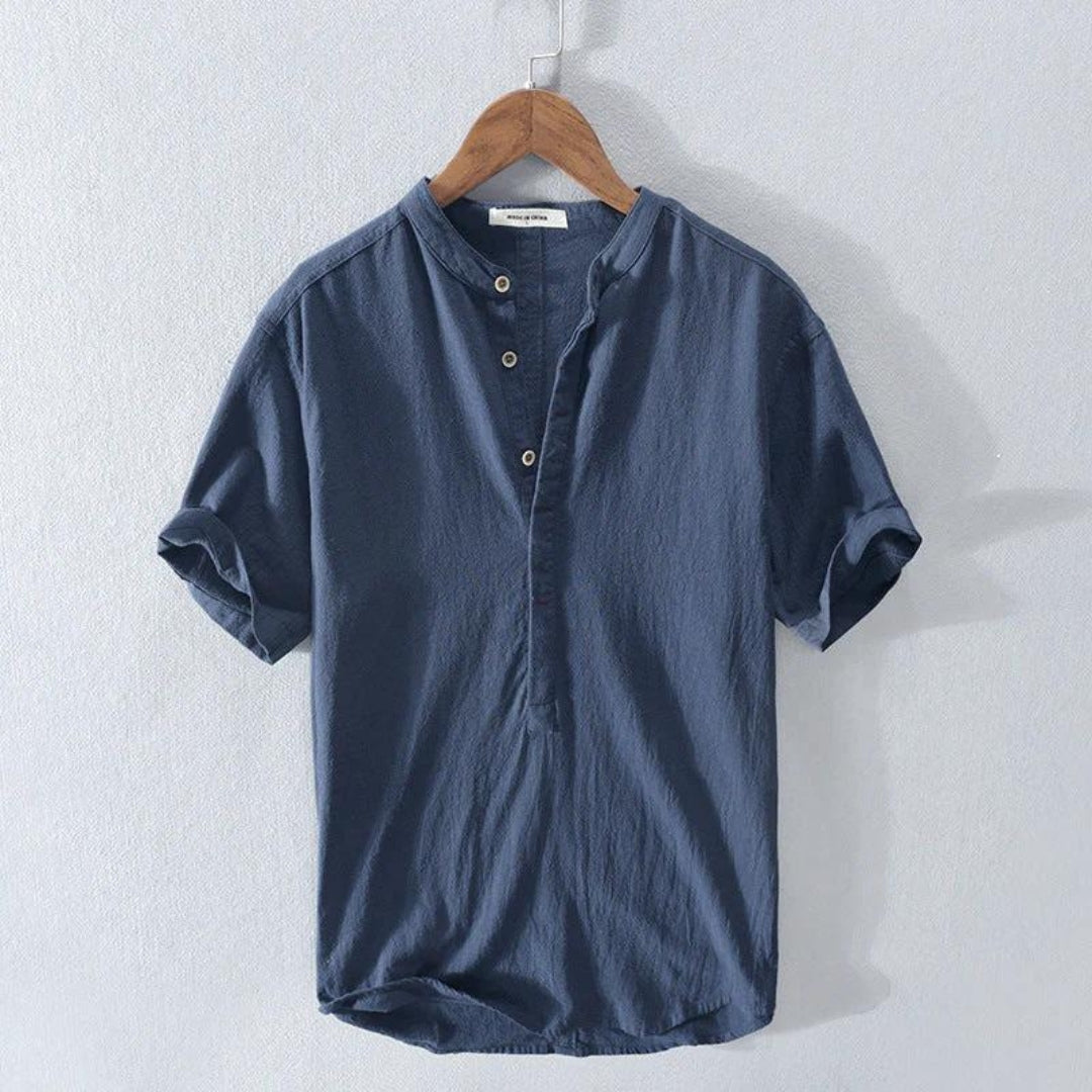 Men's White Linen Shirt with Mandarin Collar 1