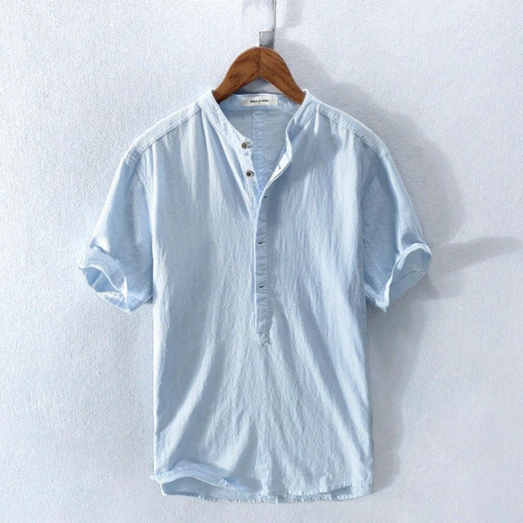 Men's White Linen Shirt with Mandarin Collar 2