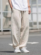 Mens Linen Pants Oversized Wide Leg Design With Adjustable 0