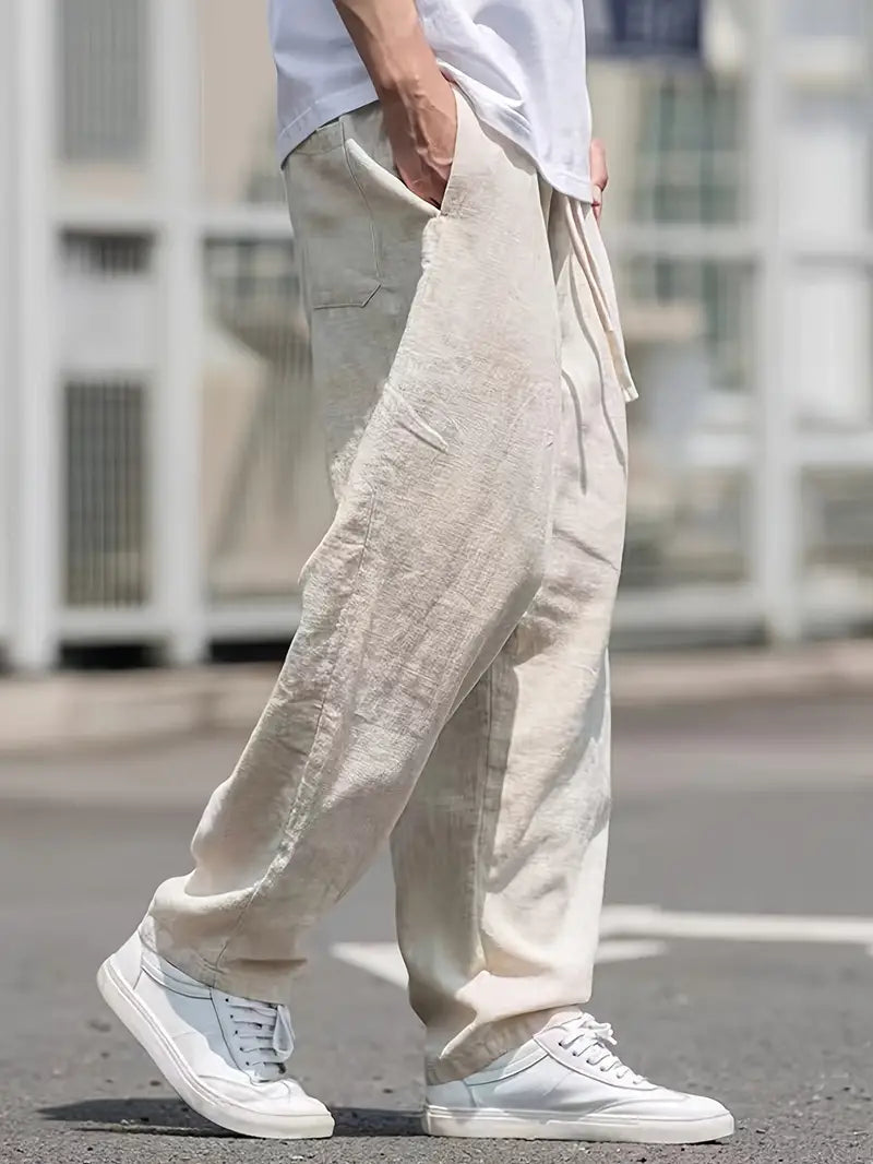 Mens Linen Pants Oversized Wide Leg Design With Adjustable 2