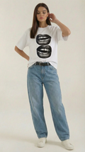 Natalia Graphic T-Shirt — Women’s Pop Art Lip Print Heavyweight Boxy Fit Cropped Sleeve Streetwear Tee 0