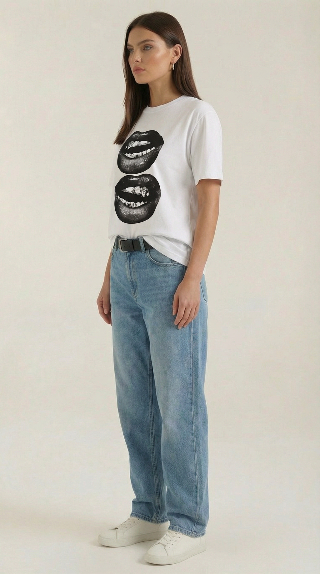 Natalia Graphic T-Shirt — Women’s Pop Art Lip Print Heavyweight Boxy Fit Cropped Sleeve Streetwear Tee 1