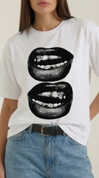 Natalia Graphic T-Shirt — Women’s Pop Art Lip Print Heavyweight Boxy Fit Cropped Sleeve Streetwear Tee 2