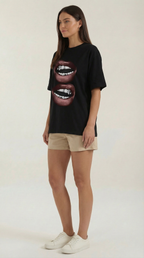 Natalia Graphic T-Shirt — Women’s Pop Art Lip Print Heavyweight Boxy Fit Cropped Sleeve Streetwear Tee 6