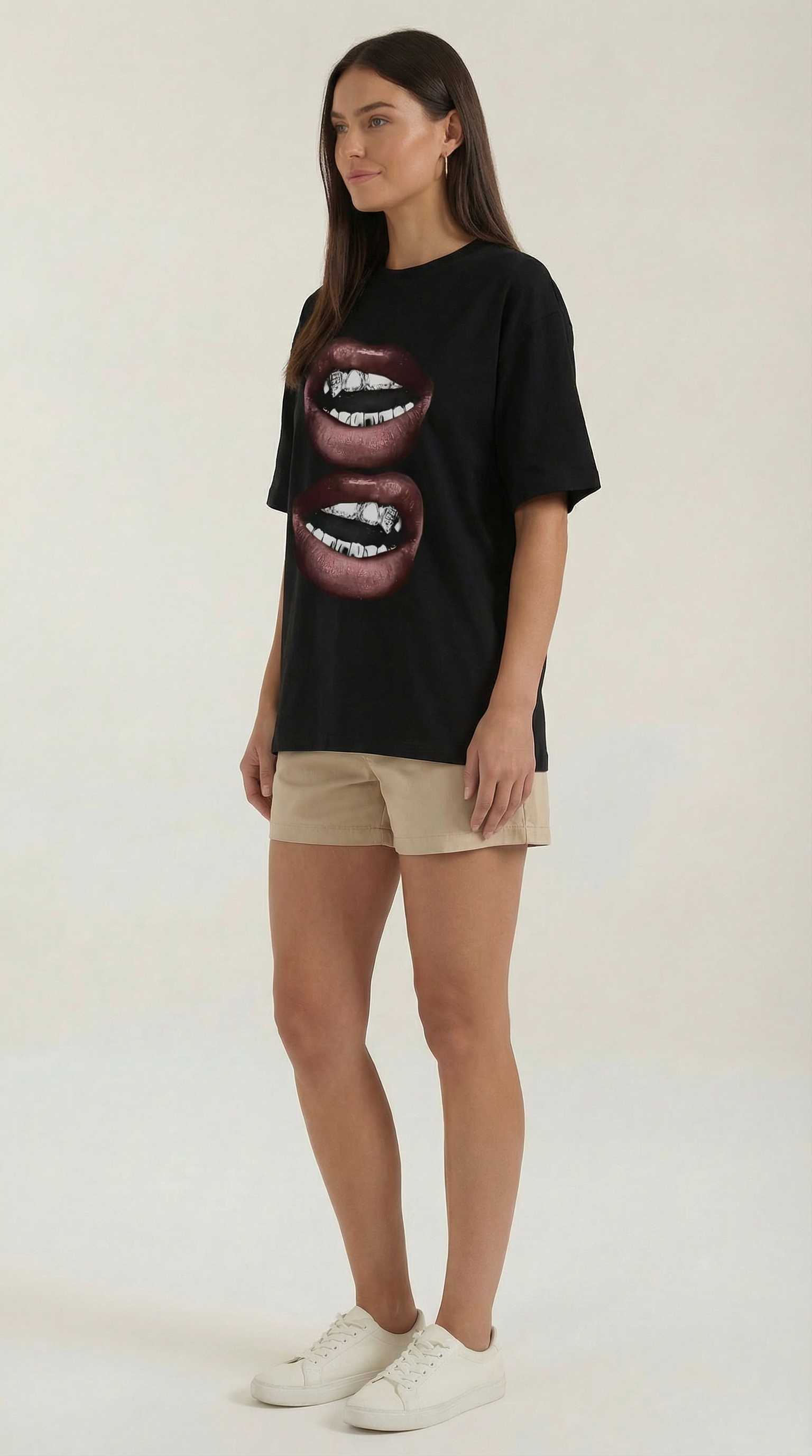Natalia Graphic T-Shirt — Women’s Pop Art Lip Print Heavyweight Boxy Fit Cropped Sleeve Streetwear Tee 6