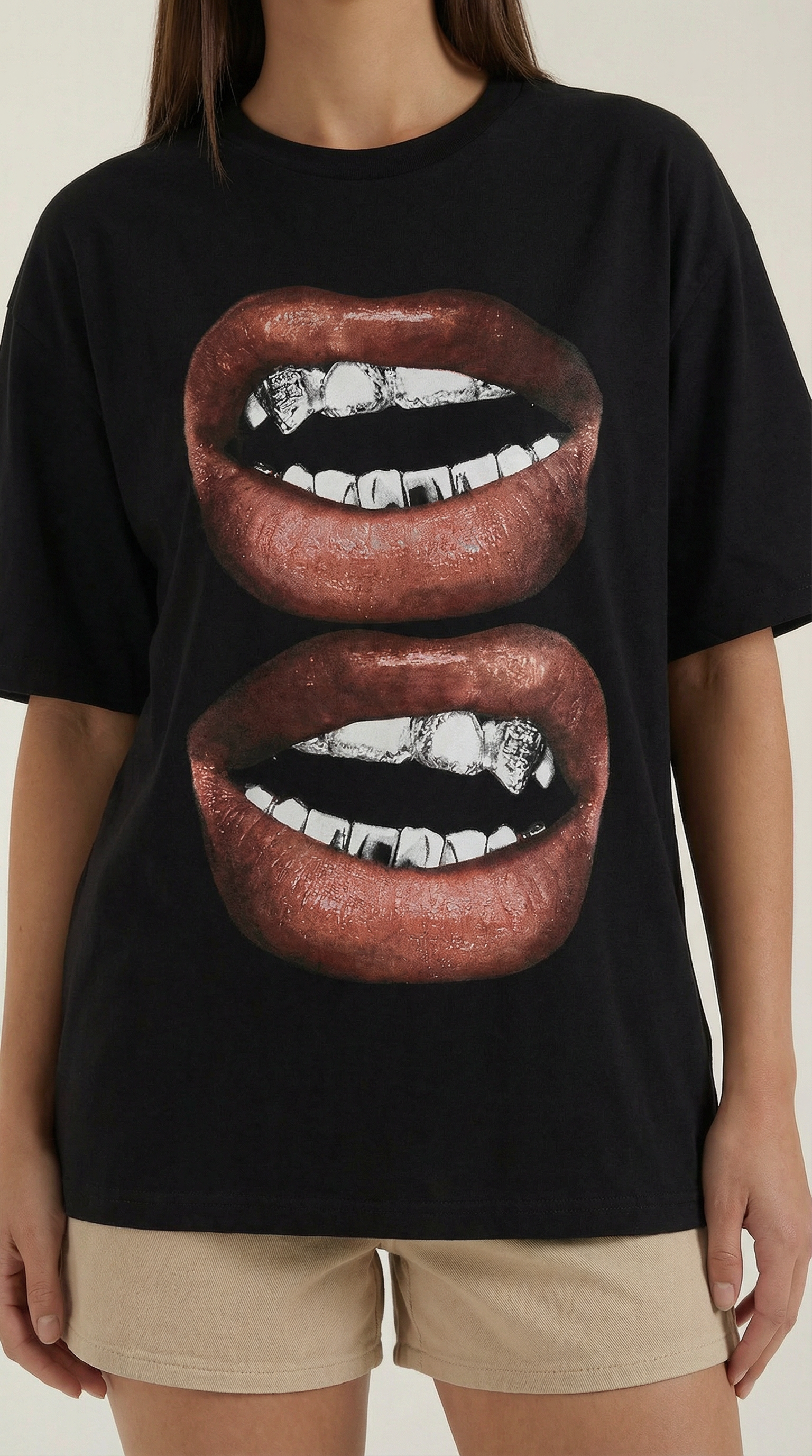 Natalia Graphic T-Shirt — Women’s Pop Art Lip Print Heavyweight Boxy Fit Cropped Sleeve Streetwear Tee 7