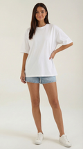 Oriana Oversized T-Shirt — Women’s Heavyweight Relaxed Fit Cropped Sleeve Minimal Luxury Casual Tee 0