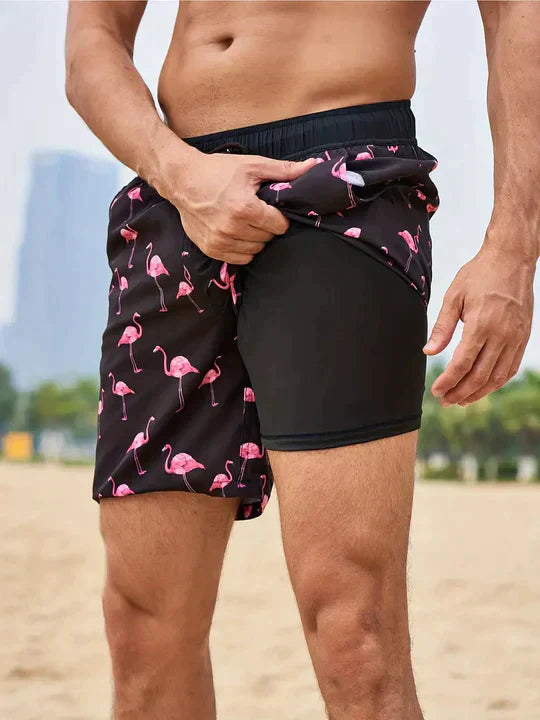Quick-Dry Swim Shorts with Compression Liner 1