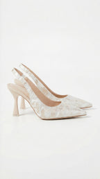 Rachel Collection | Lace Heeled Sandals with Floral Design | Elegant Wedding Shoes for Bride 0