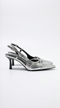 Samantha Collection | Women's Silver Heels with Pointed Toe Design | Chic Slingback Courts for Effortless Elegance 0