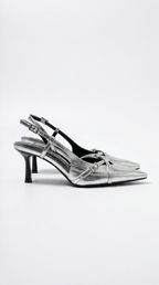 Samantha Collection | Women's Silver Heels with Pointed Toe Design | Chic Slingback Courts for Effortless Elegance 0