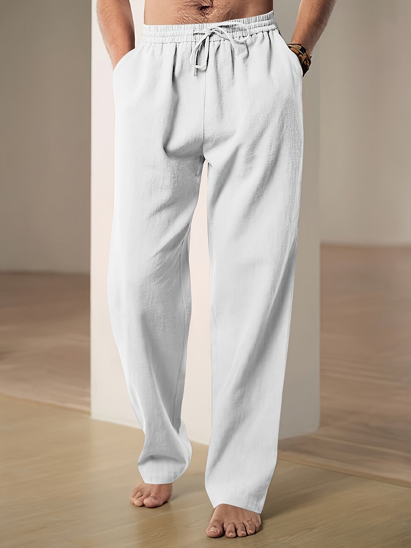 Sophisticated Men's Linen Trousers with Adjustable Waistband 0