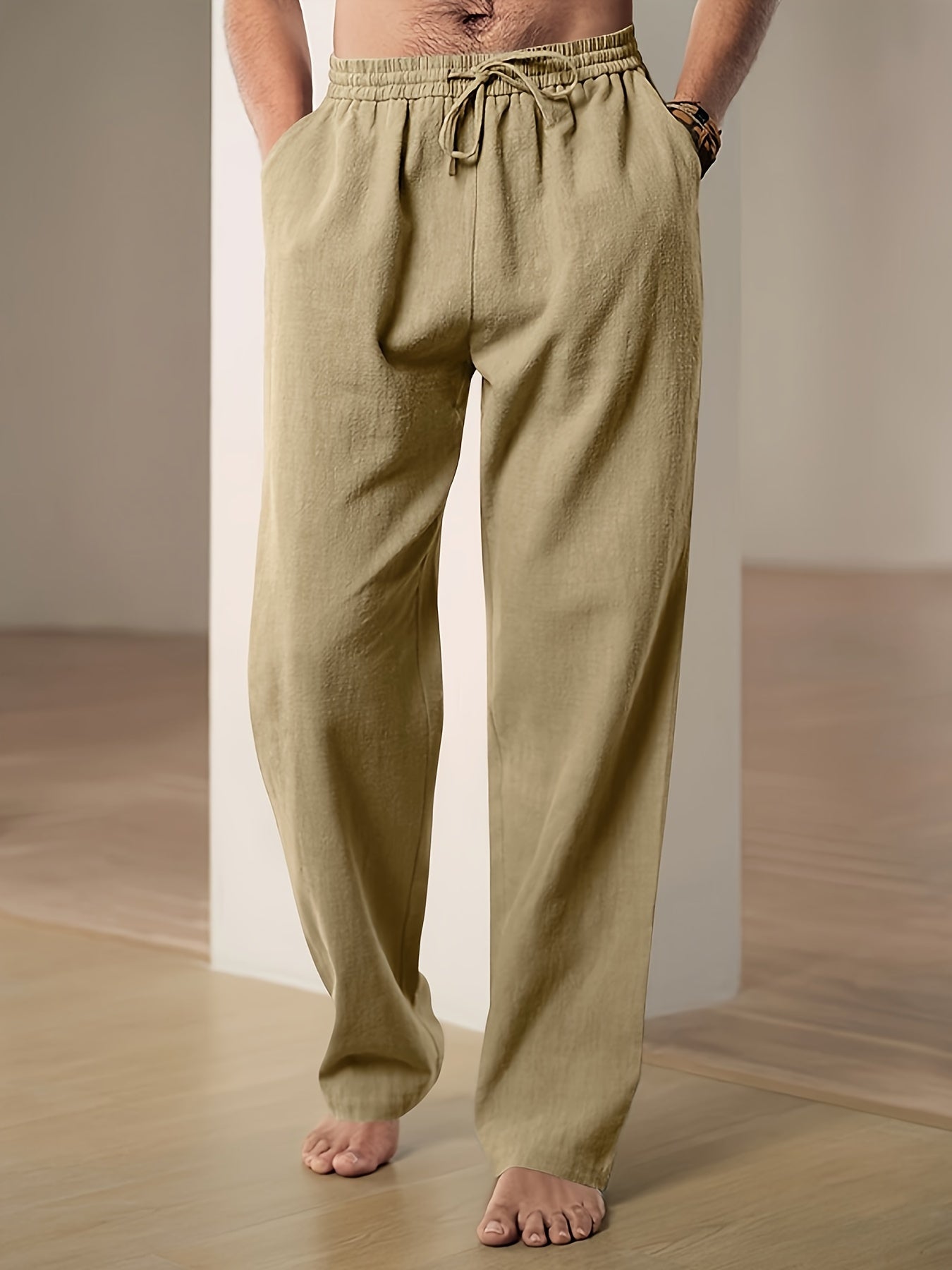 Sophisticated Men's Linen Trousers with Adjustable Waistband 2