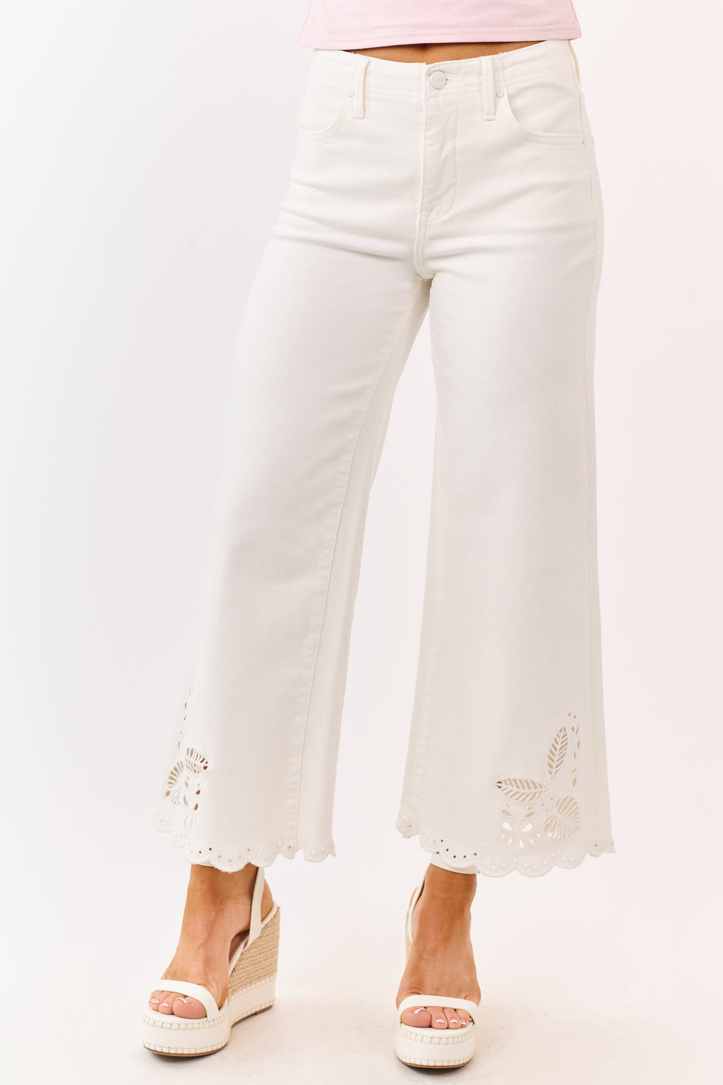 Stylish White Wide Leg Jeans for Women with Tummy Control & 2