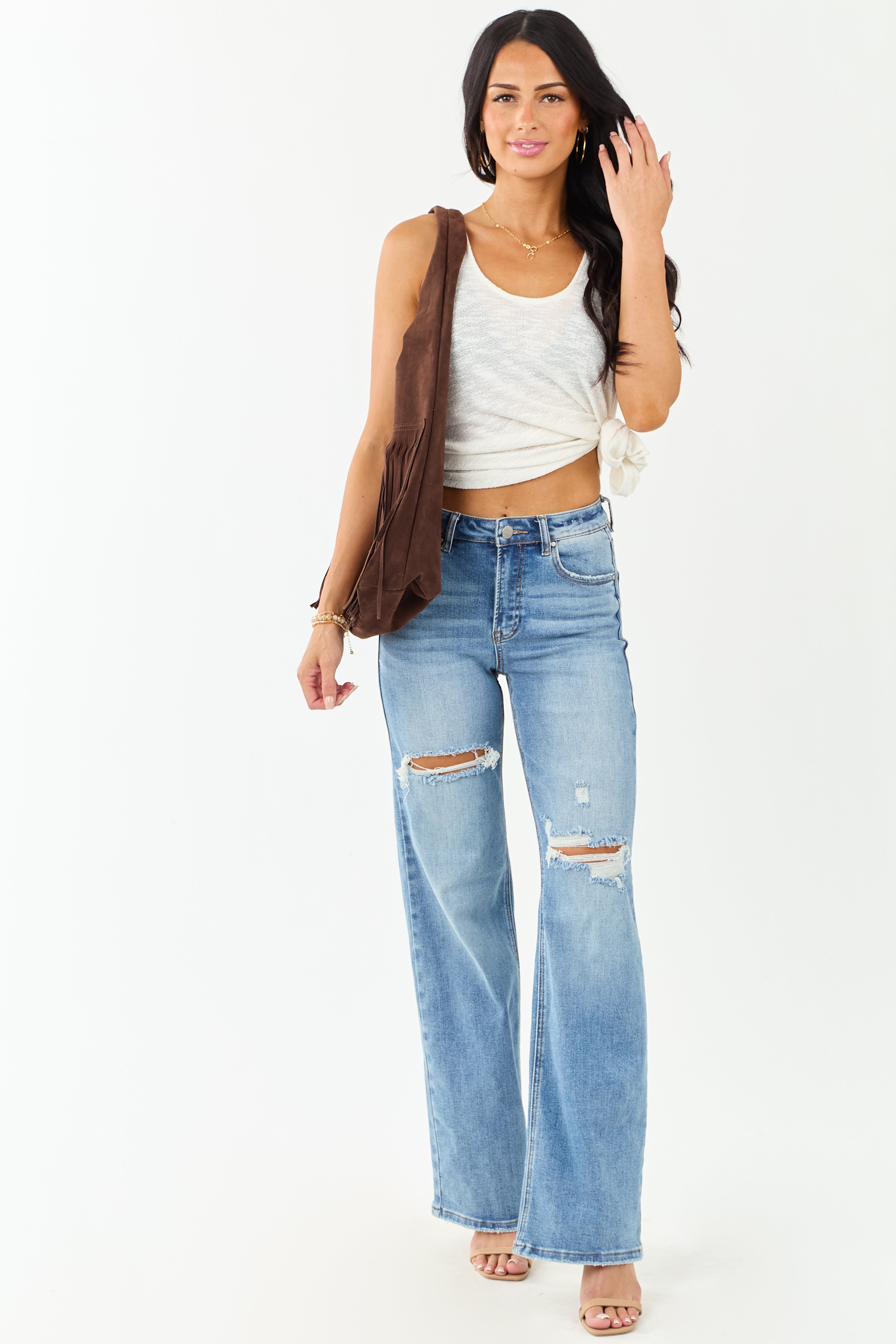 Stylish Wide Leg Jeans Women High Waisted Distressed Denim For 6