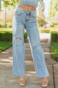 Stylish Wide Leg Jeans Women High Waisted Distressed Design With 0