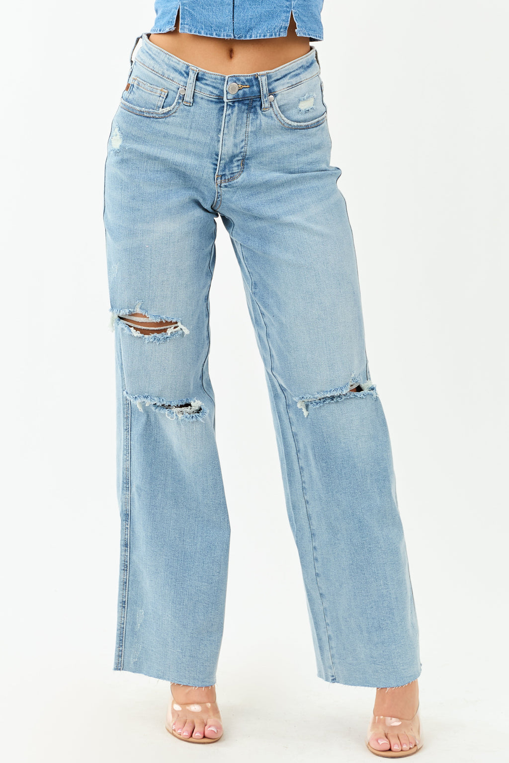 Stylish Wide Leg Jeans Women High Waisted Distressed Design With 2