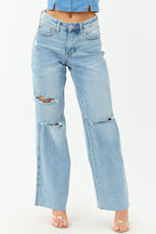 Stylish Wide Leg Jeans Women High Waisted Distressed Design With 2