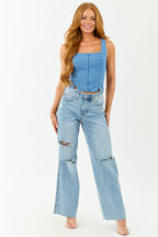 Stylish Wide Leg Jeans Women High Waisted Distressed Design With 3