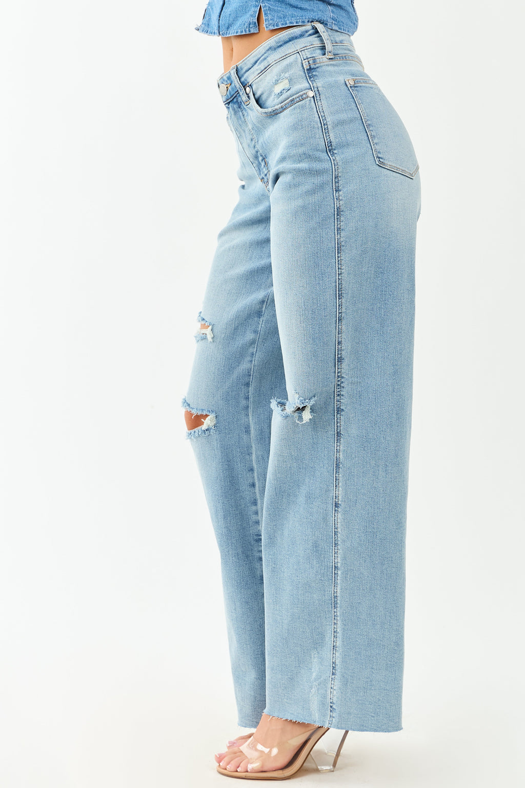 Stylish Wide Leg Jeans Women High Waisted Distressed Design With 4