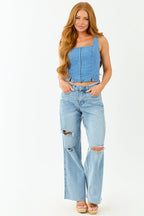 Stylish Wide Leg Jeans Women High Waisted Distressed Design With 6