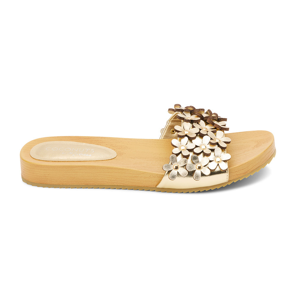 Vegan Slide Sandal | Flower Appliqué Design with Comfortable Fit | Stylish Footwear for Casual Outings 0